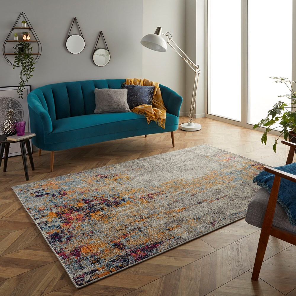 Gilbert 90 X Distressed Abstract Rugs in Multi